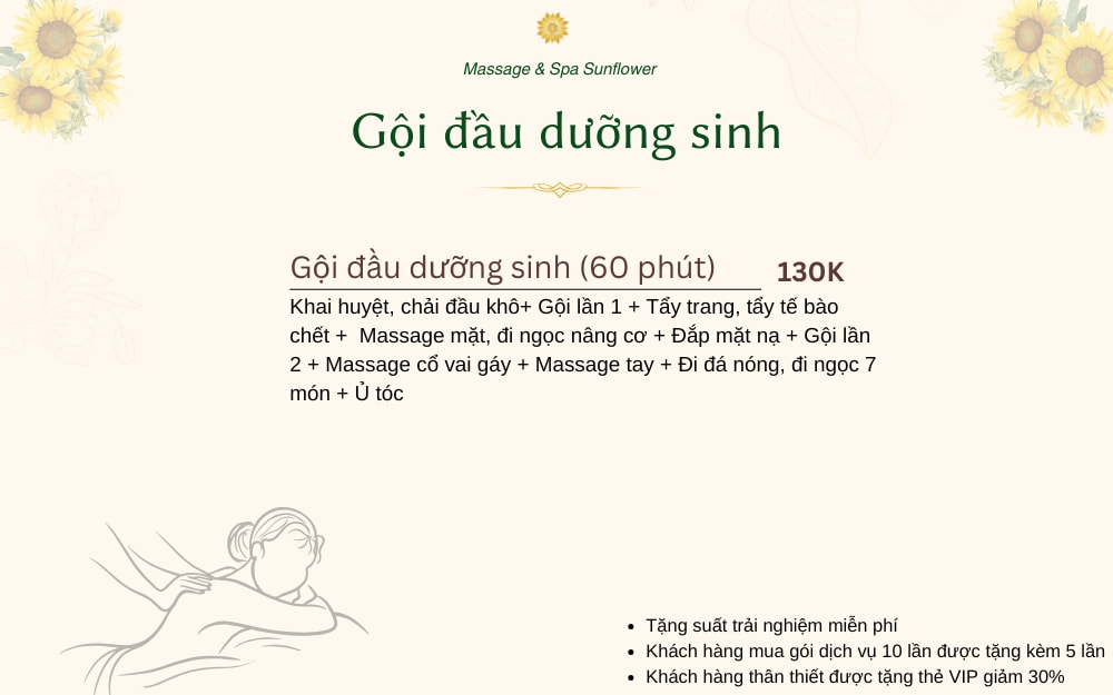 Bảng giá gội đầu dưỡng sinh 60 phút