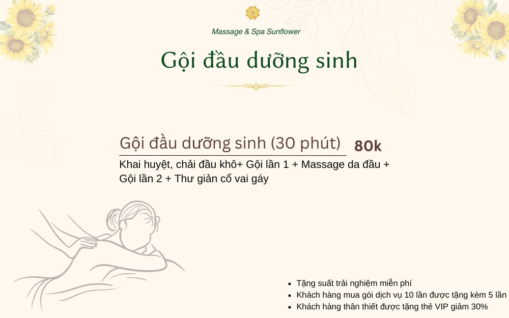 Bảng giá gội đầu dưỡng sinh cơ bản 30 phút