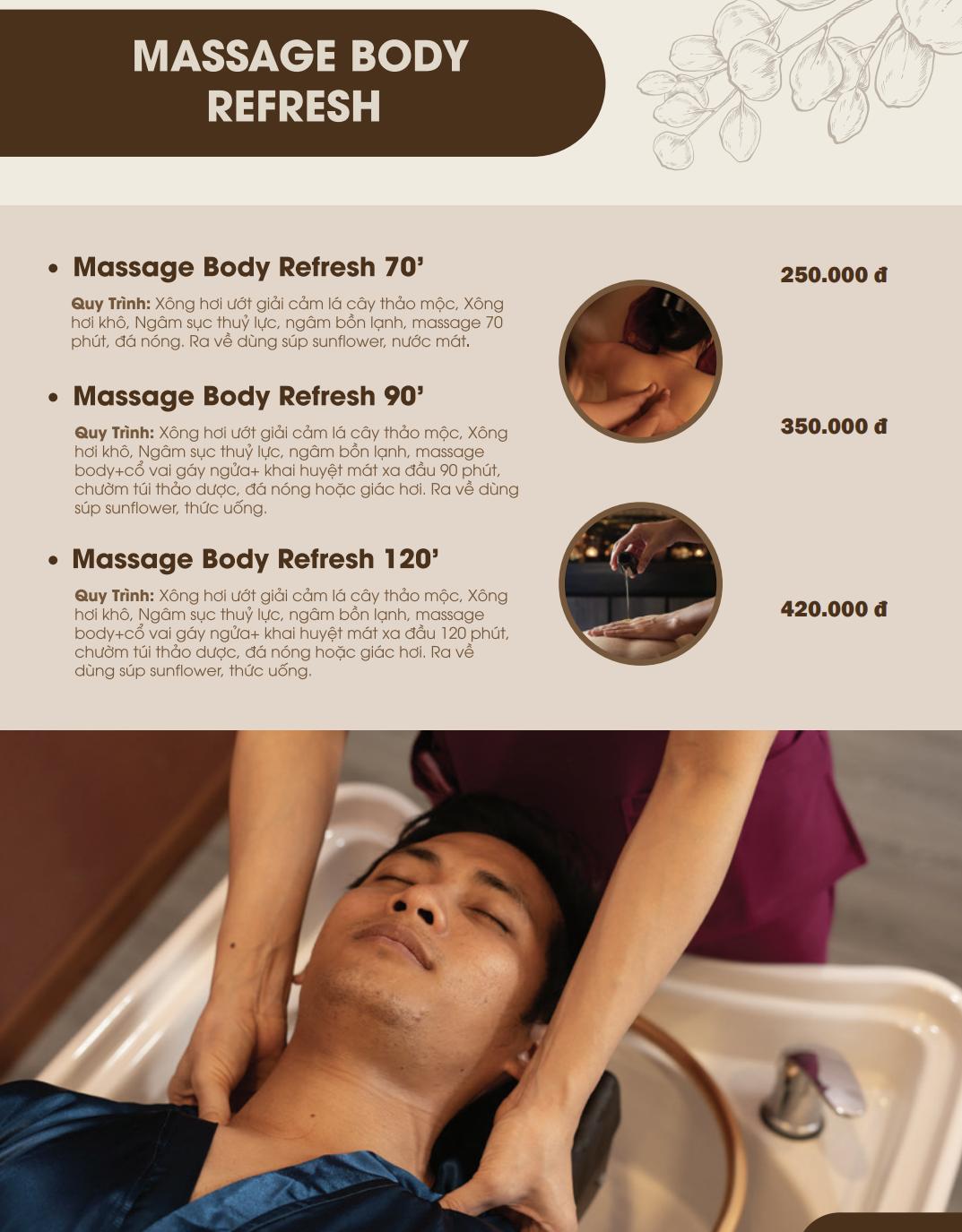 Bảng giá massage body refresh Spa Sunflower